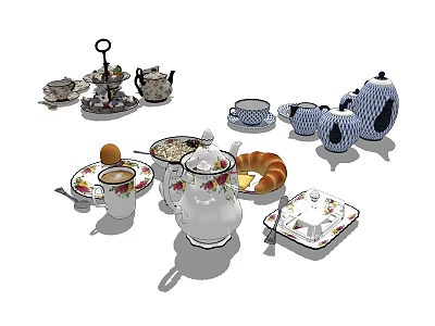 Elegant Ceramic Tea Set With Teapot Cups Saucers Sugar Bowl And Pastry Plate 3d model