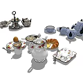 Elegant Ceramic Tea Set With Teapot Cups Saucers Sugar Bowl And Pastry Plate