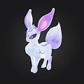 Cute Fantasy White Fox Character With Big Pink Purple Ears Red Eyes And Purple Tail