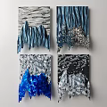 Abstract Four Panel Wall Art With Textured Blue Gray Wavy Design 3d model