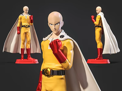 Character Sculpture With Bald Head Yellow Costume Red Gloves Boots White Cape And Multiple Angles 3d model