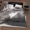 Cozy Double Bed With Gray Duvet Pillows Side Tables Lamp Photo Frame And Wooden Floor