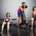 People Exercising Together With Dumbbells And Gym Benches In Fitness Session