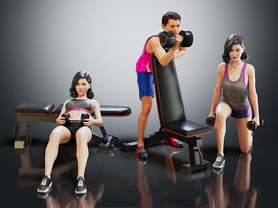 Modern multi-person fitness equipment lifting dumbbells 3d model