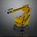 Yellow Industrial Robotic Arm With Black Cables And Gray Base For Automation