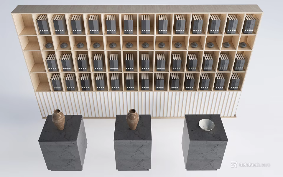 Minimalist Wooden Display Shelves With Multiple Layers And Storage Compartments 3d model 