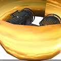 Two Industrial Black Cylindrical Devices With Yellow Black Stripes And Metal Handles