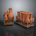 Terracotta Clay Pots Arranged in Wooden Crates for Storage Display Setup