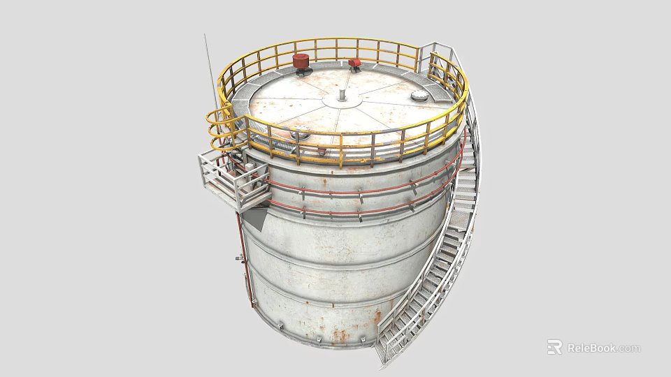 Industrial Metal Storage Tank With Yellow Railings Ladder And Platform Structure 3d model 