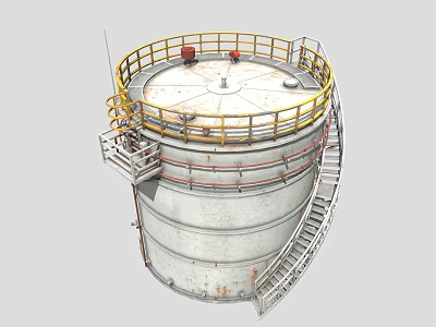 Industrial Metal Storage Tank With Yellow Railings Ladder And Platform Structure 3d model