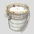 Industrial Metal Storage Tank With Yellow Railings Ladder And Platform Structure