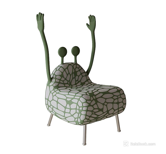 Kids Chair With Green Raised Arms Green And White Net Pattern Metal Legs 3d model 