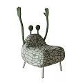 Kids Chair With Green Raised Arms Green And White Net Pattern Metal Legs