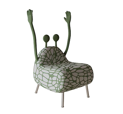 Kids Chair With Green Raised Arms Green And White Net Pattern Metal Legs 3d model