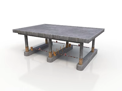 Industrial Concrete Platform With Reinforced Support Columns And Metal Pipes 3d model