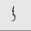 Ornate Curved Blade Weapon With Red Hilt Wooden Carved Edge And Decorative Metal Accents