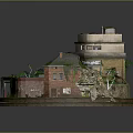 Miniature Vintage Buildings with Brick Yellow Walls Moss Covered Roofs Small Structures and Greenery
