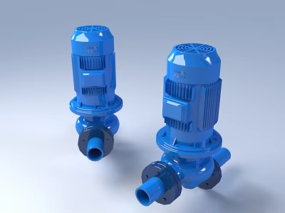Two Blue Industrial Pumps With Motorized Tops And Mechanical Pipeline Connections 3d model