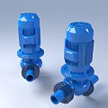 Two Blue Industrial Pumps With Motorized Tops And Mechanical Pipeline Connections