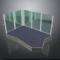 Outdoor Patio Furniture Space With Glass Enclosure And Blue Tiled Base