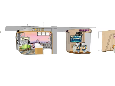 YOU Brand Specialty Store Interior Design With Display Area Seating And Digital Screen 3d model