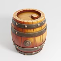 Decorative Wooden Barrel With Metal Hoops Round Opening And Small Block