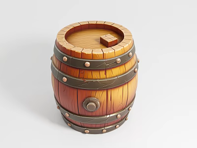 Decorative Wooden Barrel With Metal Hoops Round Opening And Small Block 3d model