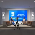 Two People Having Interview on Sofa with Camera and Microsoft Digital Safety Screen 3d model