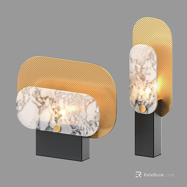 Modern Table Lamp With Marble Texture Shade Gold Mesh And Black Base 3d model