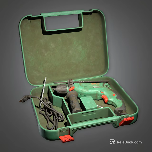 Green Toolbox Interior With Drill And Tools Organized In Open Case 3d model 
