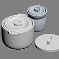 White Ceramic Kitchen Cookware Set with Lids for Stewing and Cooking Pots 3d model