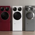 Modern Sleek Red White And Gray Washing Machines Arranged Side By Side