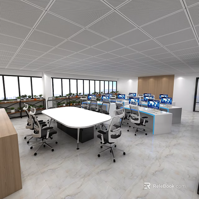 Modern Monitoring Room Interior Design With Multiple Workstations And Computer Monitors 3d model 