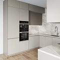 Modern Kitchen Interior With Light Gray Cabinets Built-in Oven And Marble Backsplash 3d model