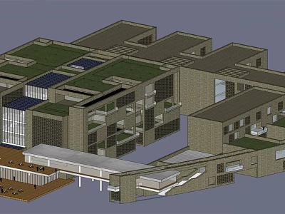 Modern Multi Storey Office Building With Green Roofs And Glass Curtain Walls 3d model