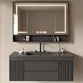 Modern Bathroom Vanity Cabinet With LED Lighted Mirror And Double Sink