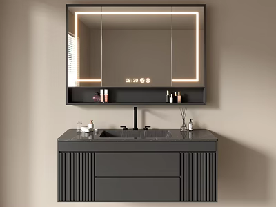 Modern Bathroom Vanity Cabinet With LED Lighted Mirror And Double Sink 3d model