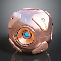 Cosmic Orbital Probe Featuring Metallic Spherical Body And Blue Core Surface Panels