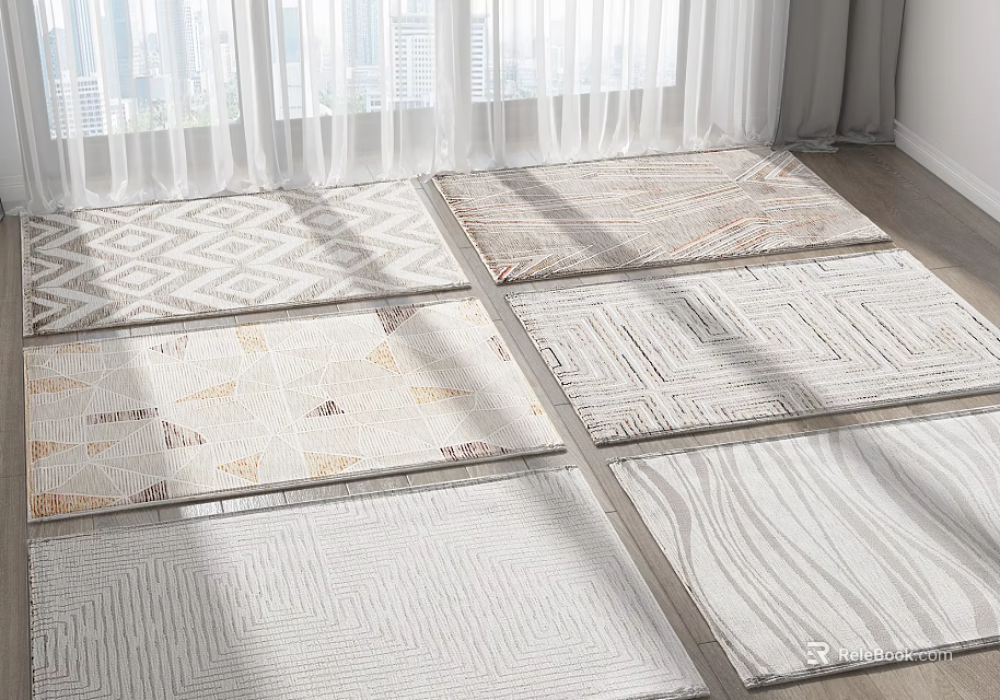 Square Rugs With Various Patterns In Neutral Tones For Bright Living Space 3d model 