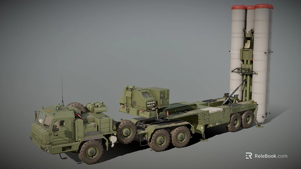 Olive Green Military Utility Vehicle Featuring Launch System And Multiple Wheels 3d model