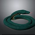 Realistic Looking Coiled Green Snake With Scaly Skin And Extended Pink Tongue