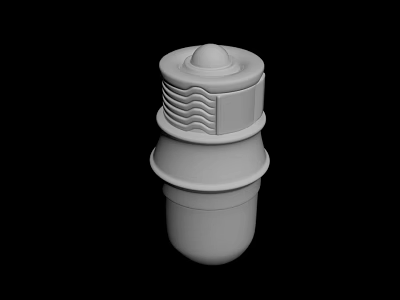 White Stacked Object With Textured Top And Ribbed Middle Section 3d model
