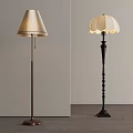Beige And Black Floor Lamps With Fabric Shades And Decorative Stands