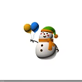 Cute Smiling Snowman Holding Yellow Blue Balloons With Green Hat Orange Scarf
