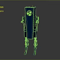 Blue Mechanical Robot Character From Game And Movie With Red Buttons And Metallic Structure
