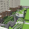 Modern Residential Garden Landscape With Green Lawns Winding Pathways And Curved Designs
