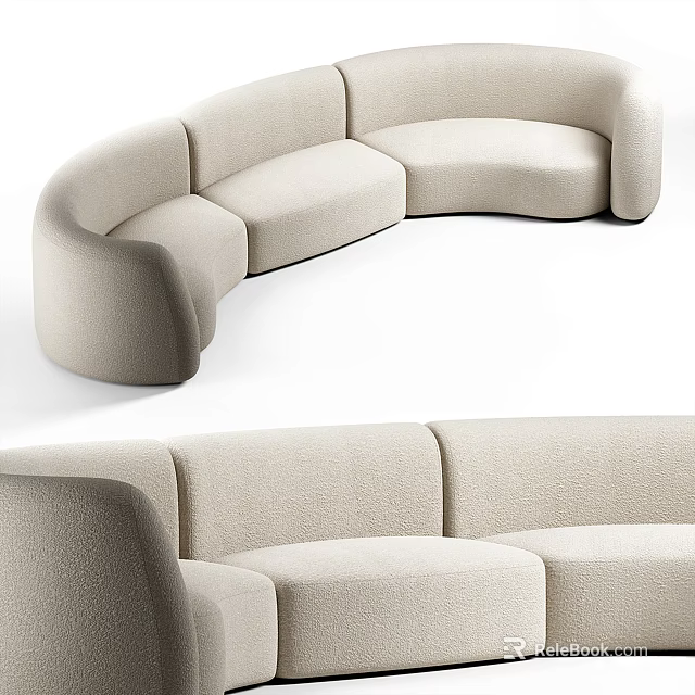 Modern Curved Beige Sectional Sofa With Soft Upholstered Fabric And Comfortable Seats 3d model 