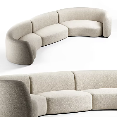 Modern Curved Beige Sectional Sofa With Soft Upholstered Fabric And Comfortable Seats 3d model
