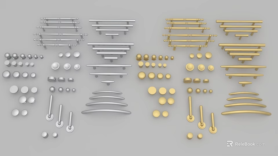 Silver and Gold Cabinet Handles Knobs and Hardware Accessories Collection 3d model