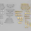 Silver and Gold Cabinet Handles Knobs and Hardware Accessories Collection 3d model